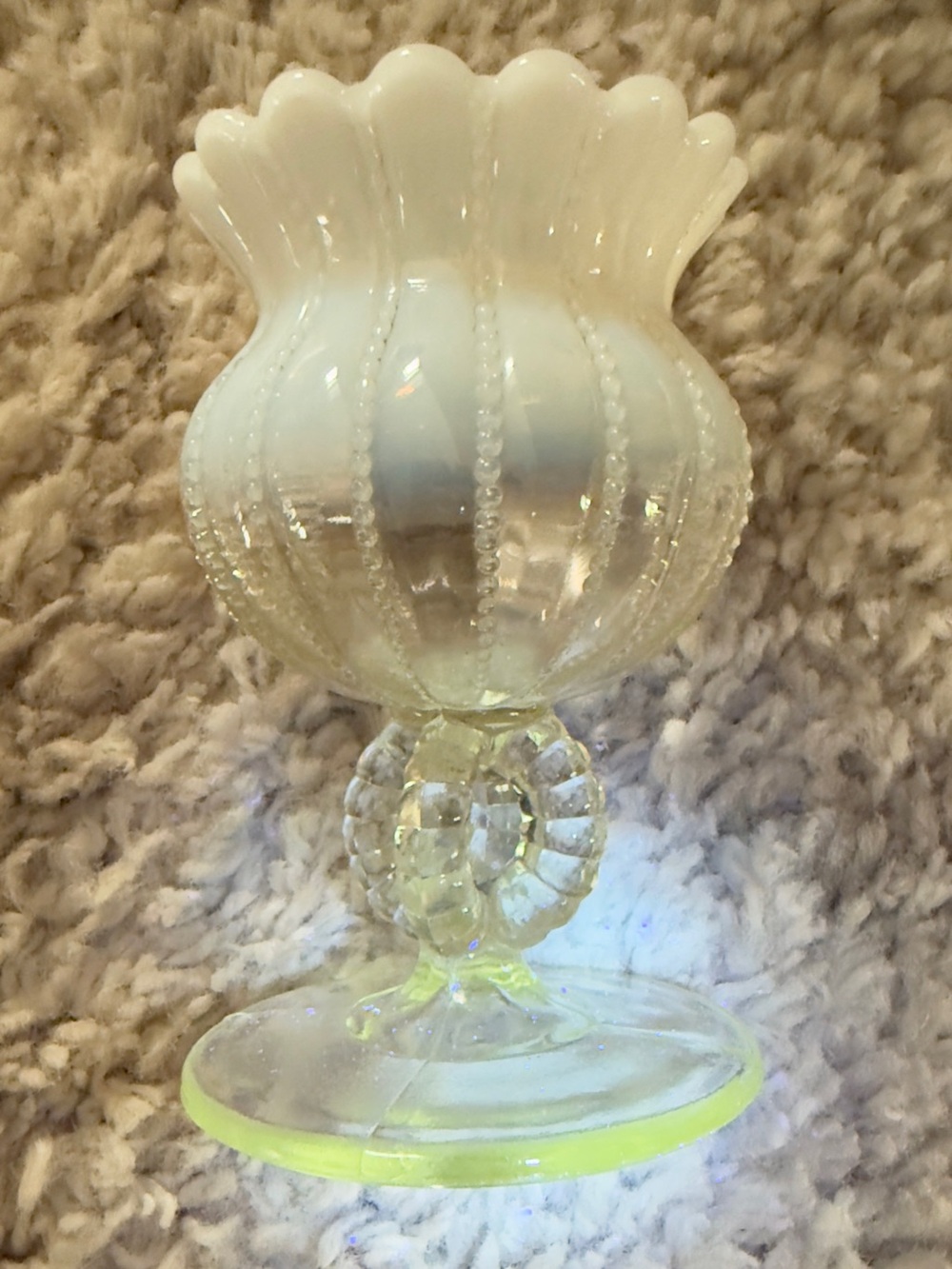 GLOWS! Rare, Vintage Northwood Opalescent Beaded Panels Pattern Compote/Vase - Picture 6 of 7